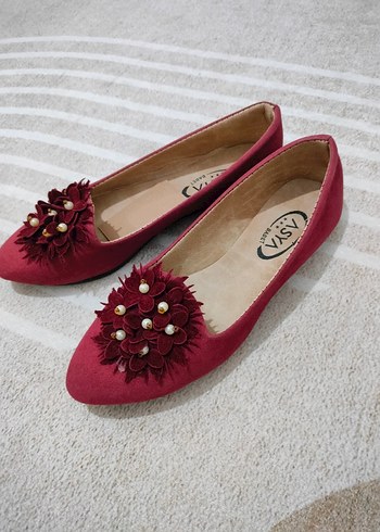 Bordo Kadın Çiçekli Babet - Görsel 2