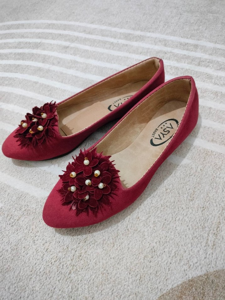 Bordo Kadın Çiçekli Babet - Görsel 2