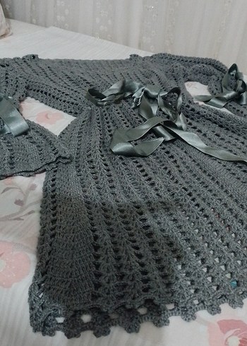 Gri el emeği kurdeleli elbise - Görsel 3