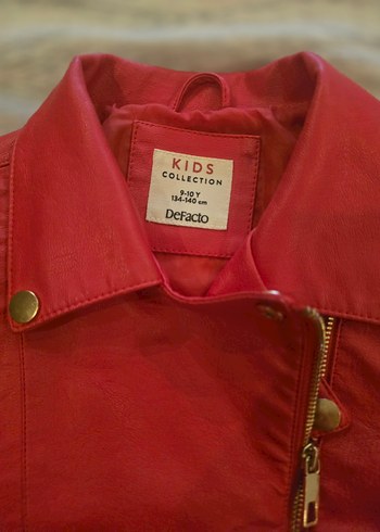 Kız Çocuk Kırmızı Biker Deri Ceket - Görsel 2