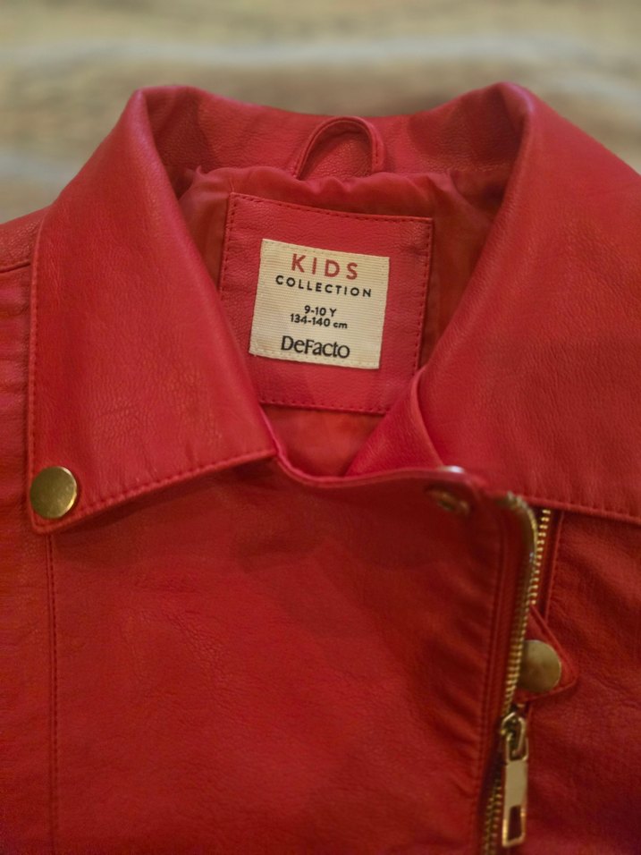 Kız Çocuk Kırmızı Biker Deri Ceket - Görsel 2