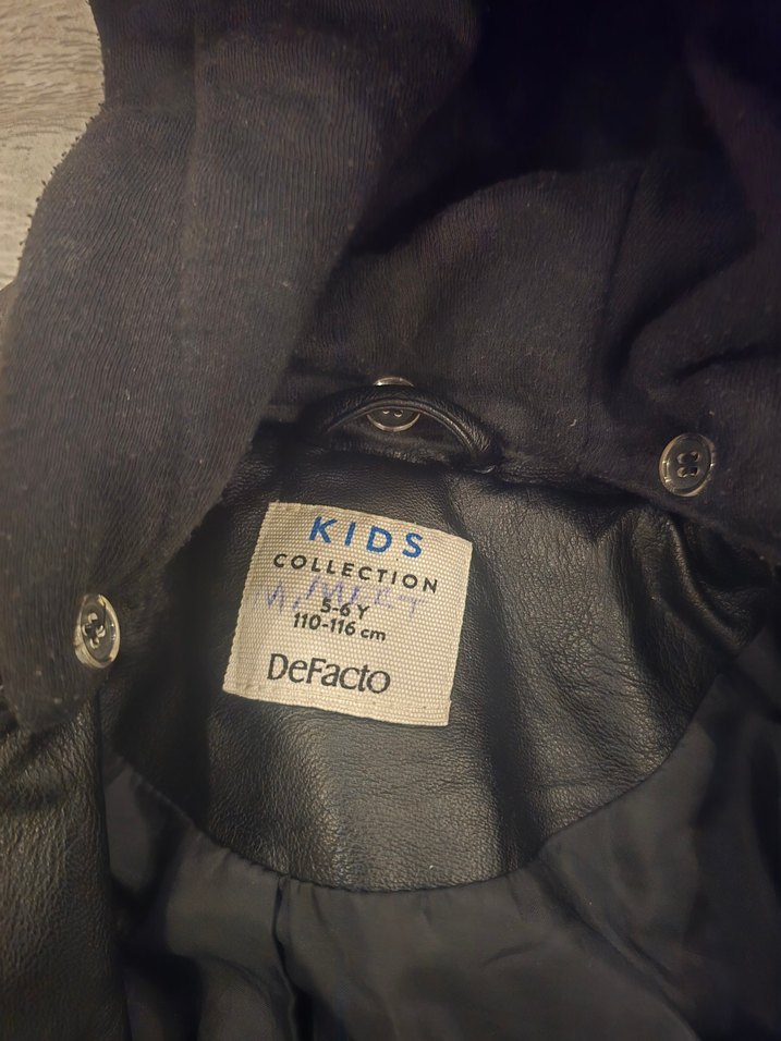 çocuk Siyah Deri Biker Ceket Kapüşonlu - Görsel 2