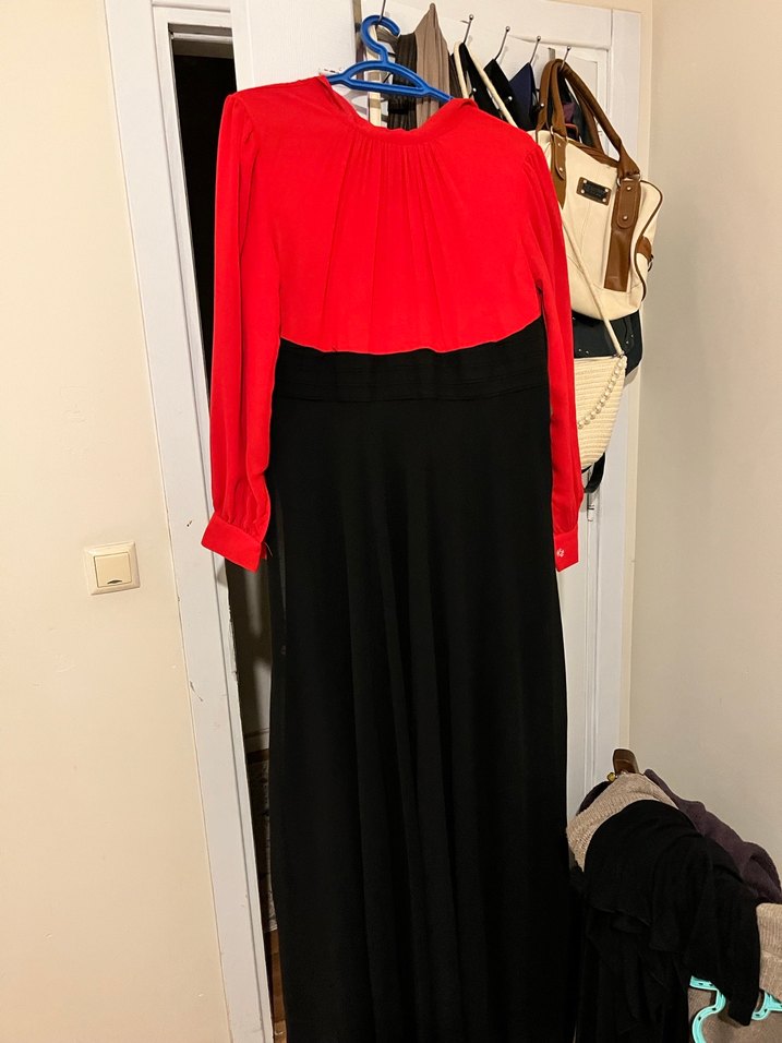 Kırmızı Siyah Uzun Kadın abiye - Görsel 2