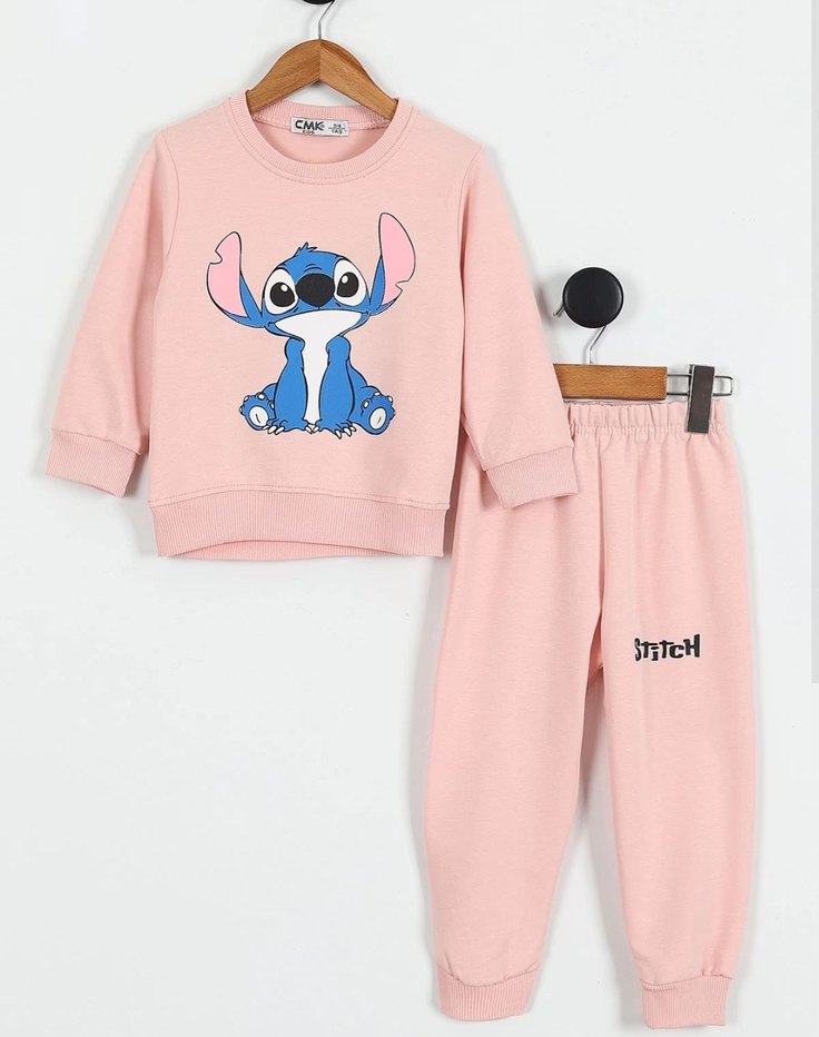 Gri Nakışlı Kız Çocuk Sweatshirt ve Eşofman - Görsel 4