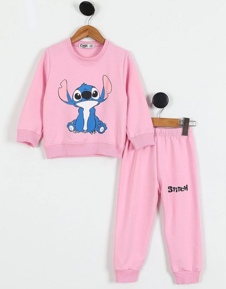 Gri Nakışlı Kız Çocuk Sweatshirt ve Eşofman - Görsel 2