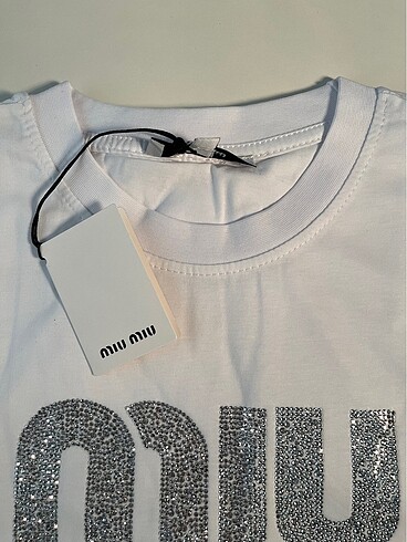 s Beden beyaz Renk Miu Miu Taşlı Kadın T shirt