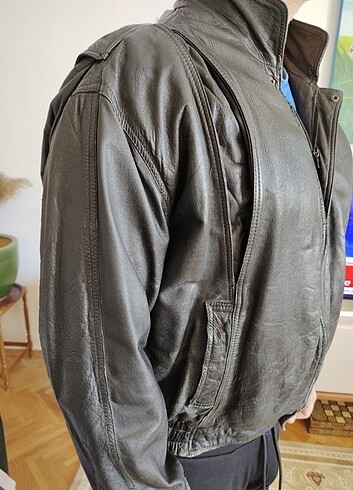 Deri ceket 80ler modasí astarlı cepli  - Görsel 4