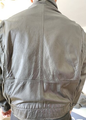 Deri ceket 80ler modasí astarlı cepli  - Görsel 5