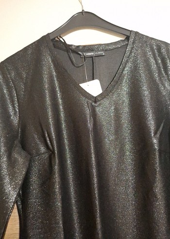 Siyah V Yaka Uzun Kollu Midi Elbise - Görsel 2