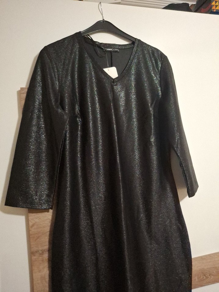 Siyah V Yaka Uzun Kollu Midi Elbise - Görsel 4