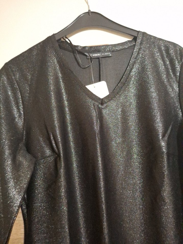 Siyah V Yaka Uzun Kollu Midi Elbise - Görsel 2