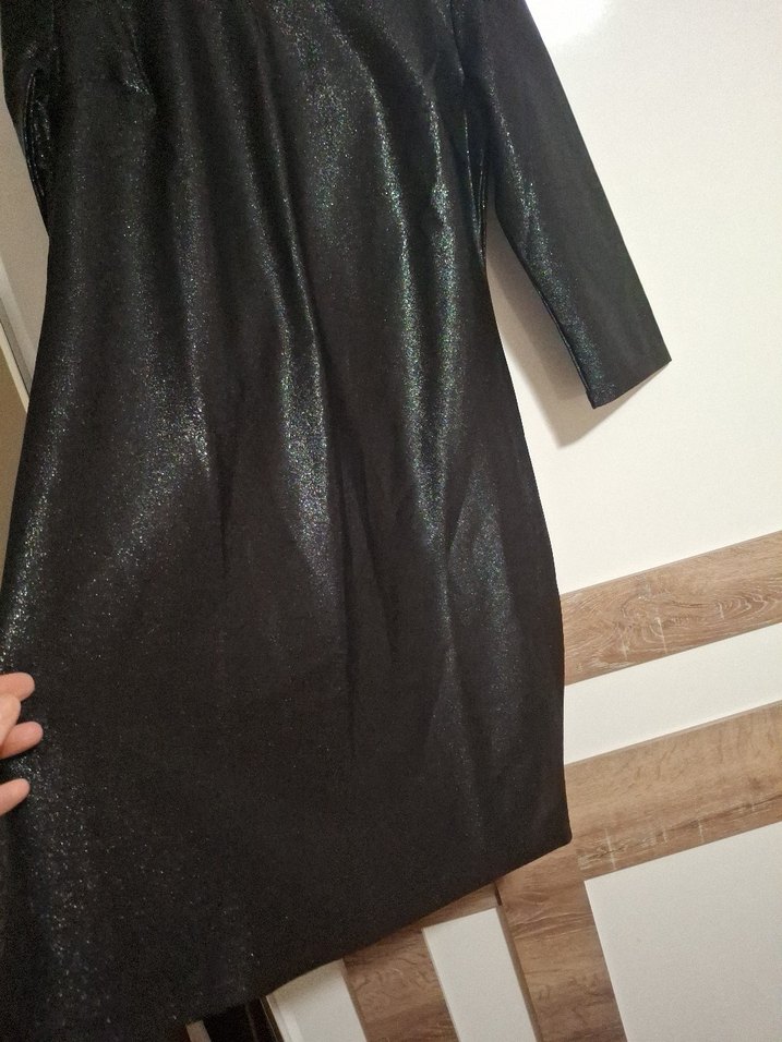 Siyah V Yaka Uzun Kollu Midi Elbise - Görsel 3