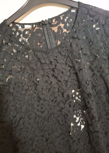 Uzun Kollu Siyah Dantel Kadın Elbise - Görsel 3