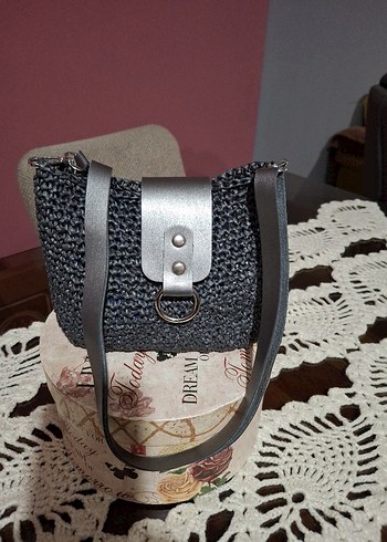 Gri Örgü Bohem Kadın Çanta - Görsel 5