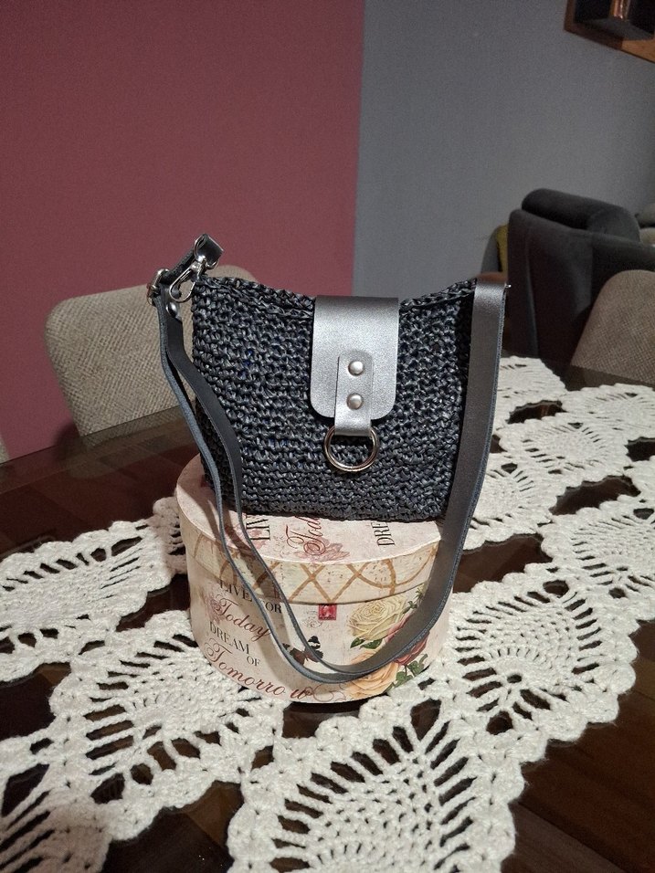 Gri Örgü Bohem Kadın Çanta - Görsel 2