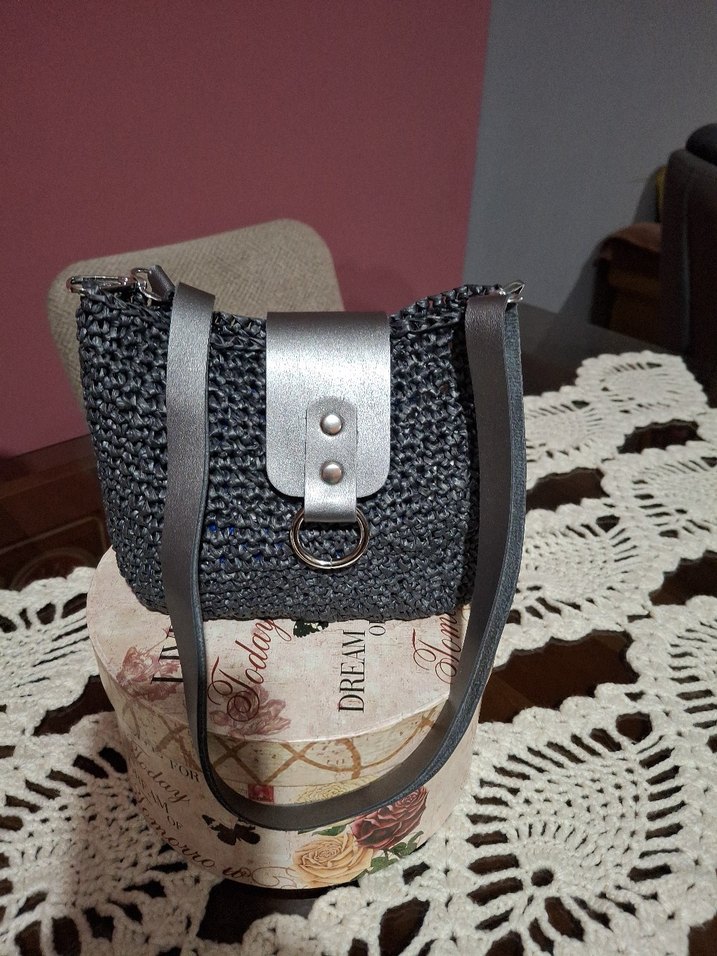 Gri Örgü Bohem Kadın Çanta - Görsel 5