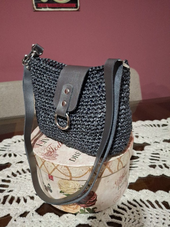 Gri Örgü Bohem Kadın Çanta - Görsel 3