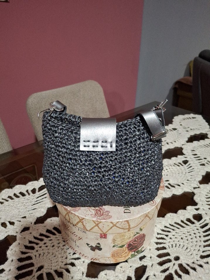 Gri Örgü Bohem Kadın Çanta - Görsel 4