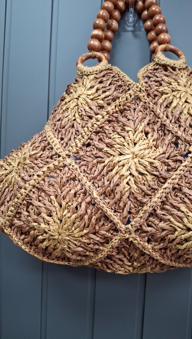 Boncuklu Nakışlı Bej Örgü Kadın Çanta - Görsel 3