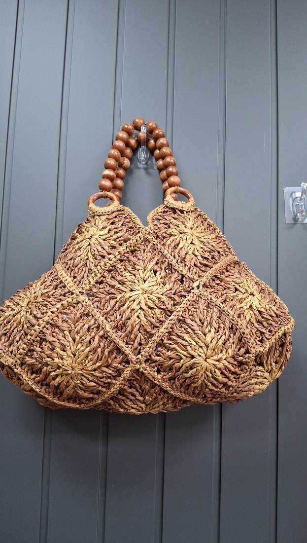 Boncuklu Nakışlı Bej Örgü Kadın Çanta - Görsel 4