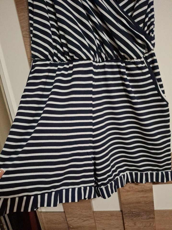 Çizgili Siyah Kadın Mini Tulum - Görsel 4