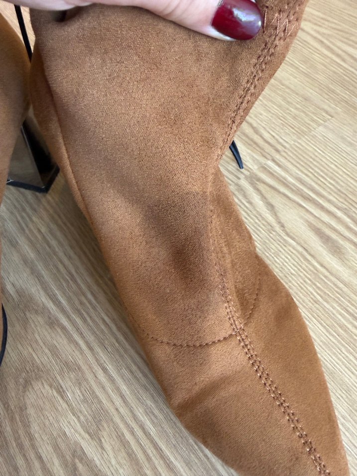 Bej Süet Stiletto Topuklu Kadın Bot - Görsel 2