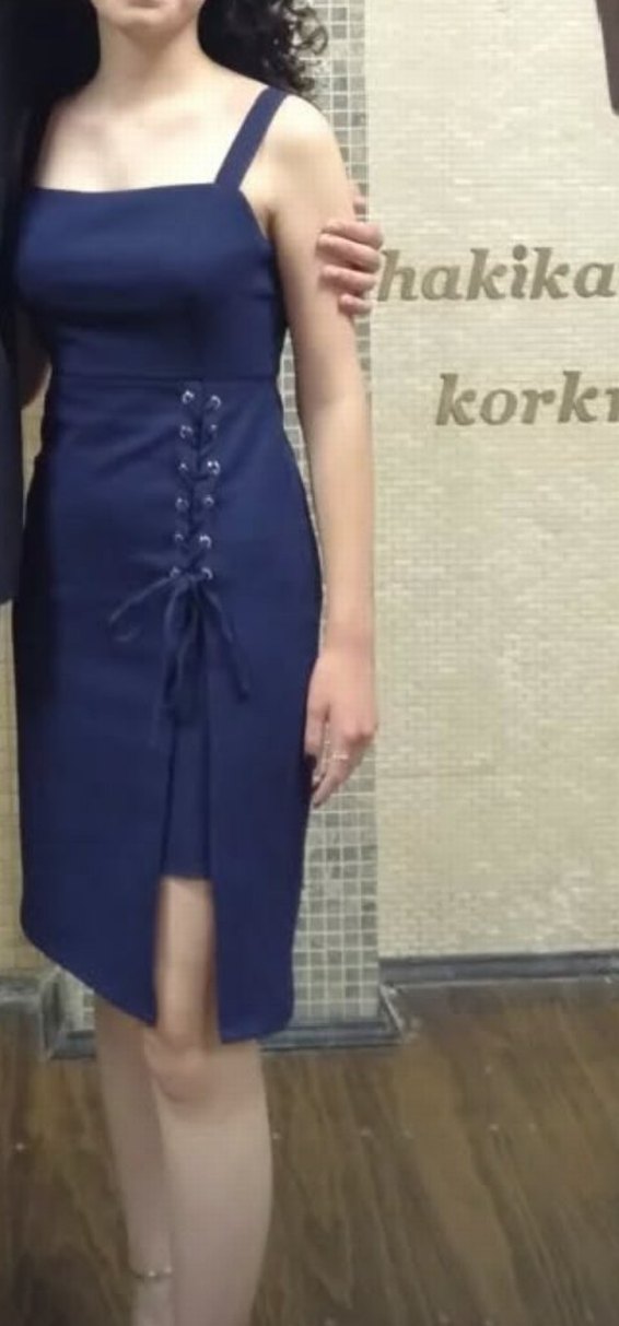 Lacivert Trendyolmilla İnce Askılı Kısa Elbise - Görsel 2