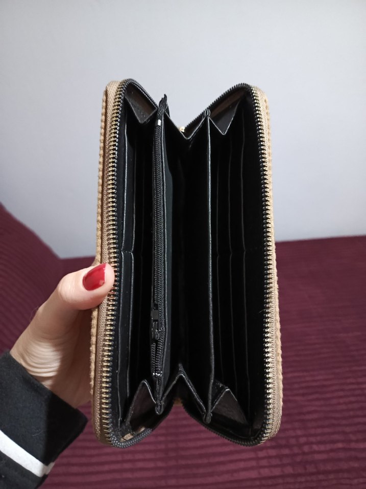 Bej Süet Fermuarlı Büyük Kadın Portföy Cüzdan - Görsel 2