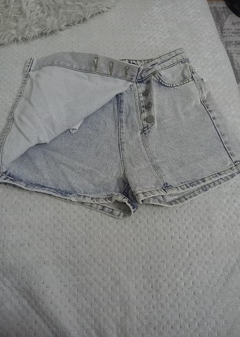 Diğer Gri Düğmeli Kadın Mini etek Şort
