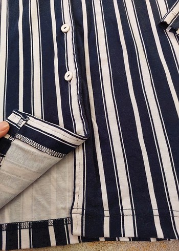 Diğer Lacivert Çizgili Uzun Kollu pijama üstü