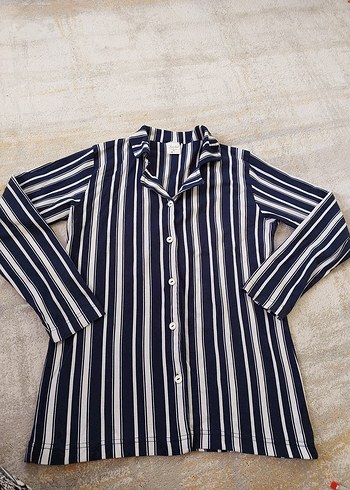 Lacivert Çizgili Uzun Kollu pijama üstü