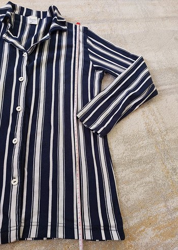 m Beden Lacivert Çizgili Uzun Kollu pijama üstü