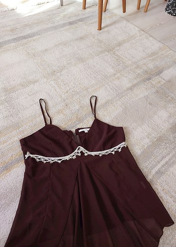 s Beden kahverengi Renk american vintage lolita askılı şifon bluz