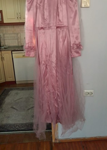 Pembe Uzun Kollu Vintage Kadın Elbise