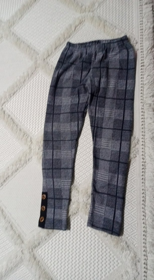 Düğmeli Gri Kareli Kız Tayt - Görsel 2