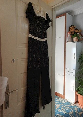 Dantel Detaylı Siyah  Uzun Tulum - Görsel 2