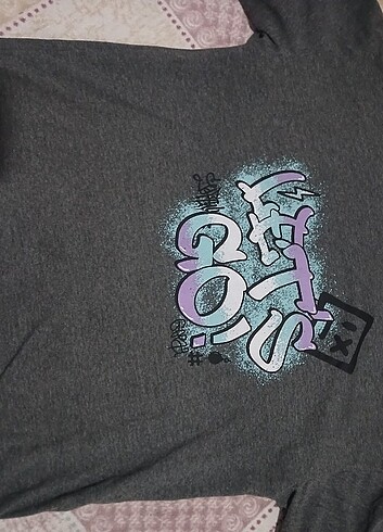 m Beden Lets go baskılı gri tshirt