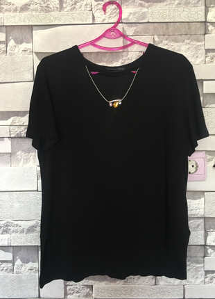m Beden siyah Renk Önü taşlı zincir detaylı siyah t shirt