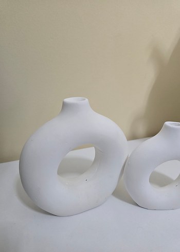 Beyaz Dekoratif Seramik Vazo Seti - Görsel 3