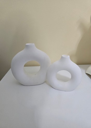 Beyaz Dekoratif Seramik Vazo Seti - Görsel 2