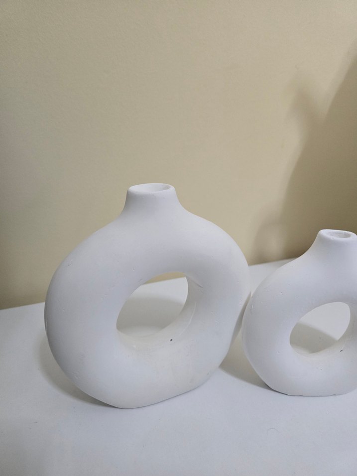 Beyaz Dekoratif Seramik Vazo Seti - Görsel 3