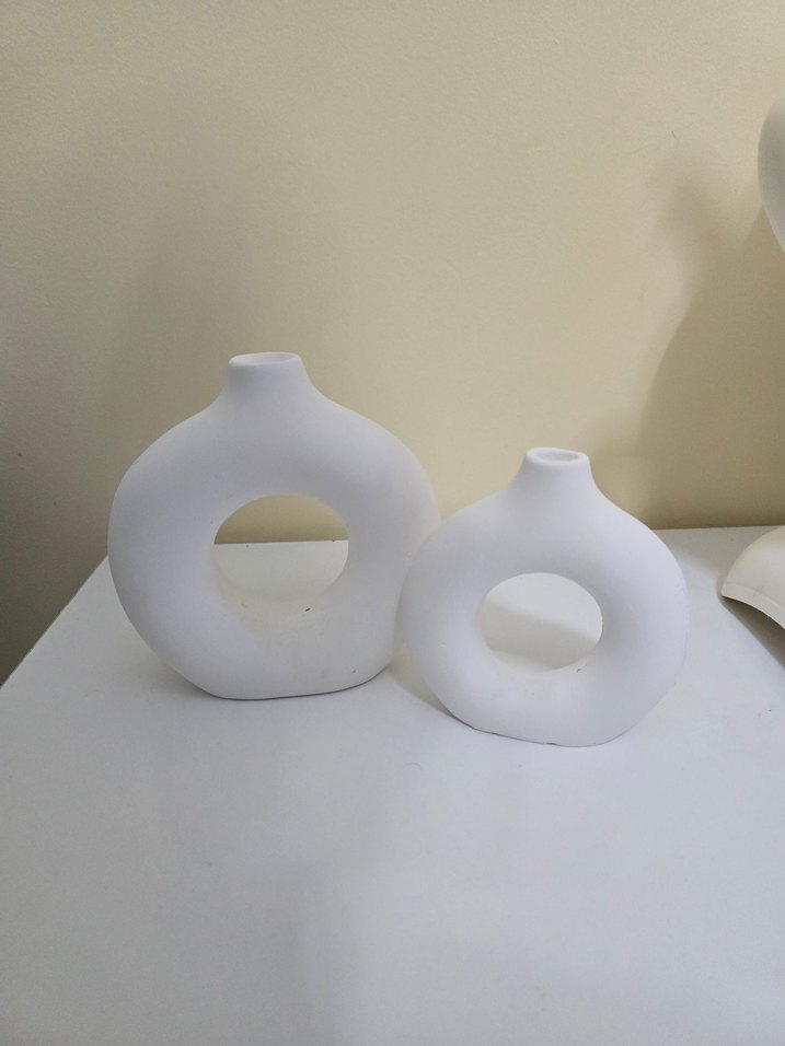 Beyaz Dekoratif Seramik Vazo Seti - Görsel 2