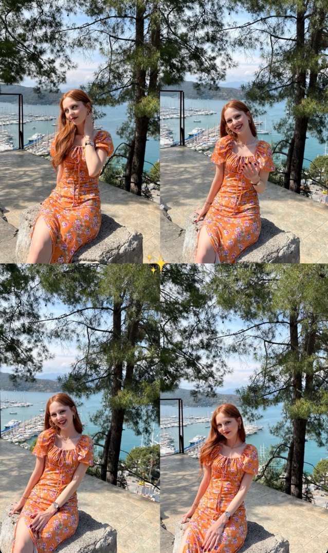 Turuncu Çiçekli Bohem Midi Elbise - Görsel 2