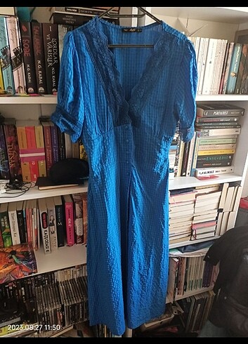 Mavi vintage elbise