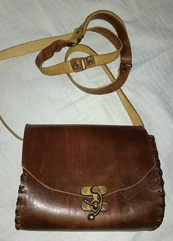 Vintage el yapımı gerçek deri çanta