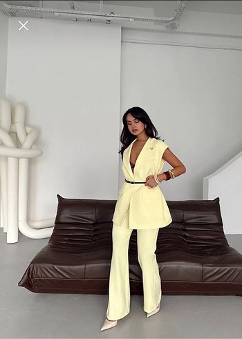 Zara Sarı Kemerli Kolsuz Midi Kadın Takım