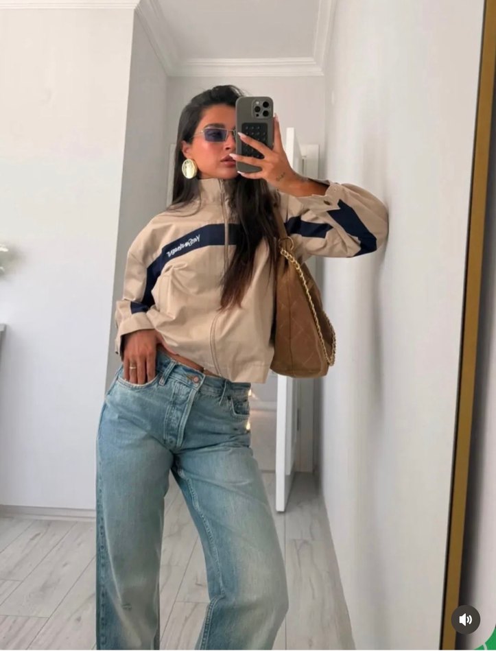 Bej Lacivert Spor Fermuarlı Ceket — görsel 2/9