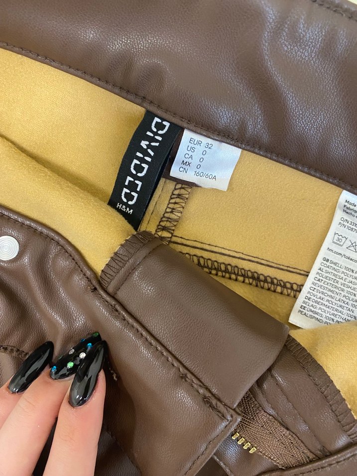 Düğmeli Kahverengi Deri Mini Etek - Görsel 2