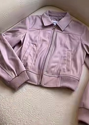 Bershka pembe deri ceket - Görsel 4