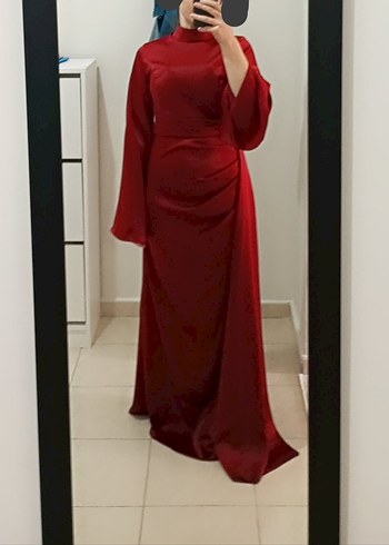 Abiye Bordo Uzun Kollu Drapeli Abiye Elbise